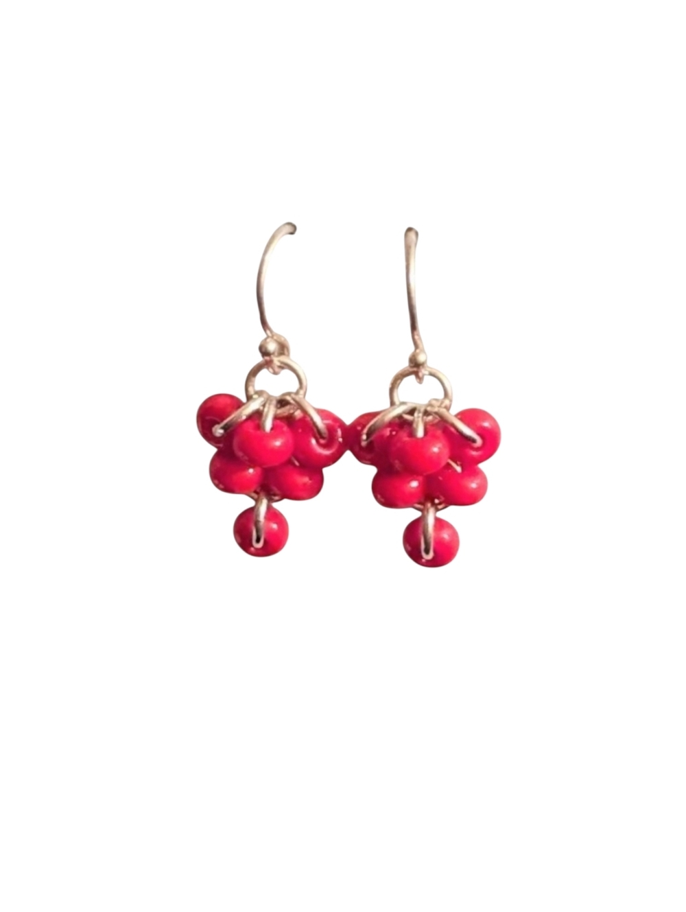 Micromaille Sterling Silver and Red Czech glass earrings. Artisan Handmade